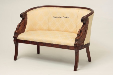 Code: CS 277-M Name: Swan Chair 2 Seater Size: W=122 x D=72 x H=86 cm Wood: Solid Mahogany With beautiful upholstery or on request any other type/color of upholstery.